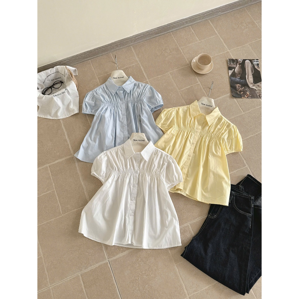 Áo sơ mi nhún cách điệu ở cổ dáng babydoll xinh 4825 A105