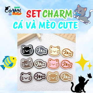Set charm cá và mèo cute - Charm gắn dép siêu hot hit