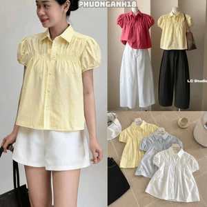 Áo sơ mi nhún cách điệu ở cổ dáng babydoll xinh 4825 A105