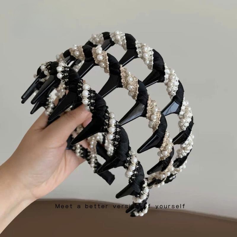 LEZA - Bờm Phồng Tóc Bọc Vải Nhũ Tweed Đính Ngọc Cho Nữ , Phong cách Pháp sang trọng, quý phái