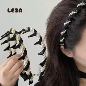 LEZA - Bờm Phồng Tóc Bọc Vải Nhũ Tweed Đính Ngọc Cho Nữ , Phong cách Pháp sang trọng, quý phái