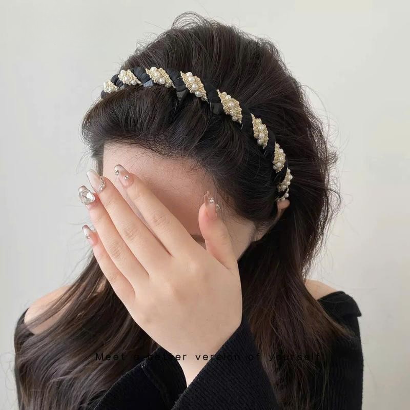 LEZA - Bờm Phồng Tóc Bọc Vải Nhũ Tweed Đính Ngọc Cho Nữ , Phong cách Pháp sang trọng, quý phái