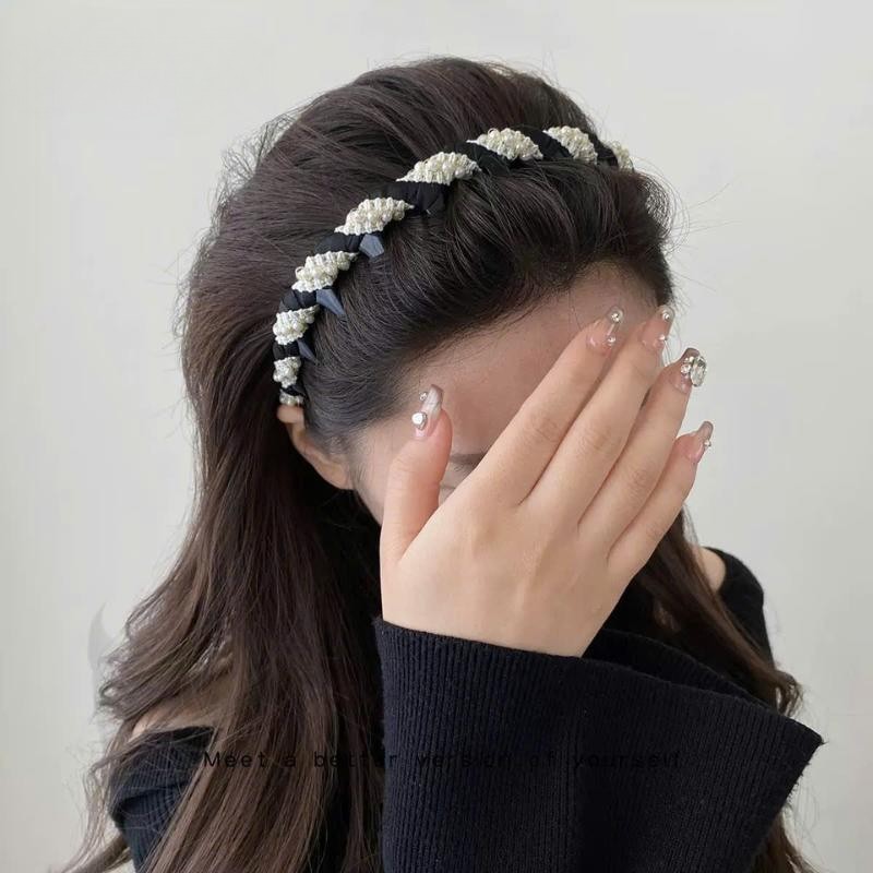LEZA - Bờm Phồng Tóc Bọc Vải Nhũ Tweed Đính Ngọc Cho Nữ , Phong cách Pháp sang trọng, quý phái