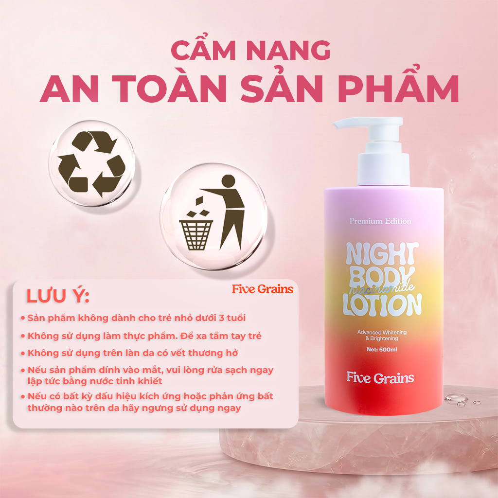 Kem dưỡng body Cao cấp Five Grains dưỡng trắng da Niacinamide, Alpha-Arbutin ban đêm bản nâng cấp 500ML