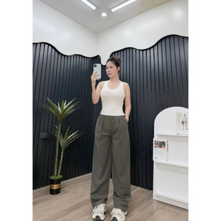 [DEAL HOT] Quần Ống Rộng Vải Đũi Vân Mây Nhăn Dáng Suông Cạp Cao Tôn Dáng có bản Nấm 90cm  và bản Dài 100cm