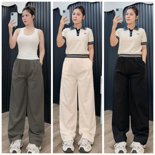 [DEAL HOT] Quần Ống Rộng Vải Đũi Vân Mây Nhăn Dáng Suông Cạp Cao Tôn Dáng có bản Nấm 90cm  và bản Dài 100cm