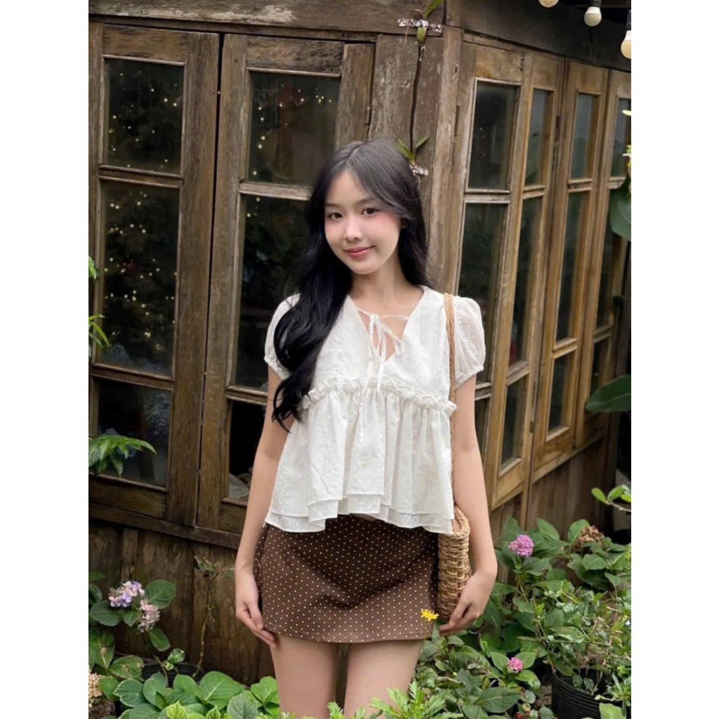 Áo babydoll ngắn tay họa tiết viền bèo 6231 A103