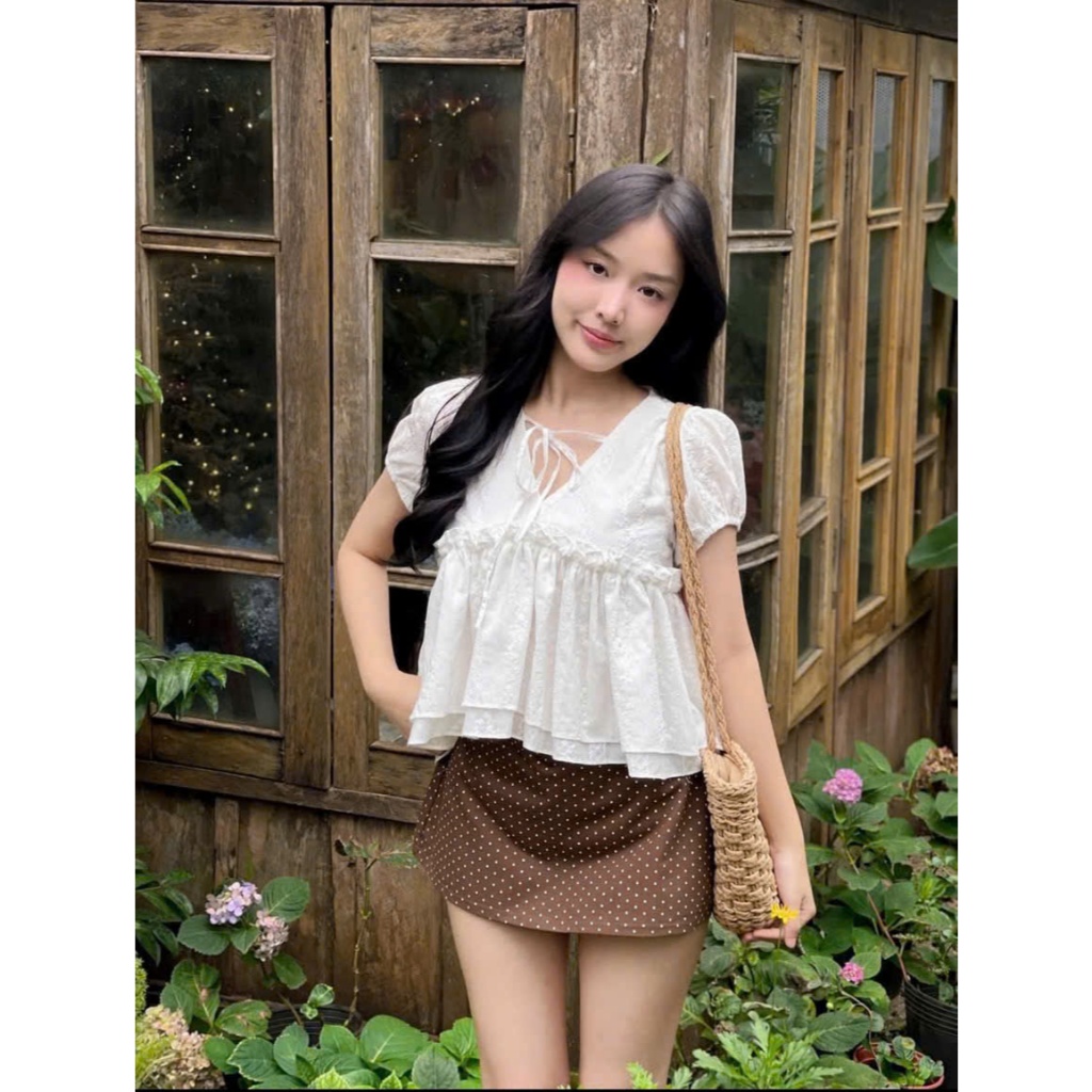 Áo babydoll ngắn tay họa tiết viền bèo 6231 A103