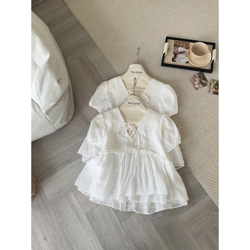 Áo babydoll ngắn tay họa tiết viền bèo 6231 A103