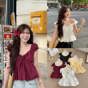 Áo cổ V bèo phồng chất gió nhẹ mát mỏng 632 A109