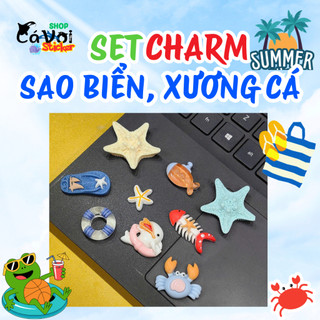 Set Charm Đại Dương Lung Linh Sao Biển, Rùa Xanh, Cua Đỏ, Dép Biển, Vỏ Sò, Bình Nước, Xương cá trang trí dép siêu cute