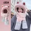 LEZA - Mũ lông tai gấu kèm khăn quàng cổ, bao tay 3 trong 1 ấm áp hàng Loại 1