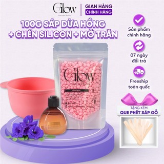 Combo Chén Silicone Nấu Sáp GLOW WAXING + 100Gr Sáp Wax Lông Dừa Hồng + Mỡ Trăn Nstore 75Gr CHE TÊN