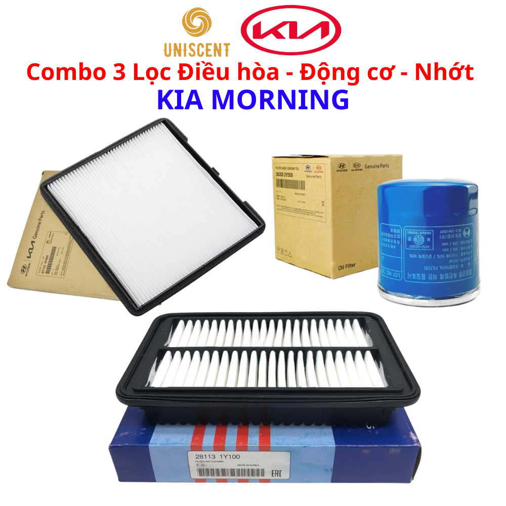 Combo 3 Lọc Điều Hòa- Lọc Gió Động Cơ -Lọc Nhớt Kia MORNING (281131Y100,263002Y500,9713307000)