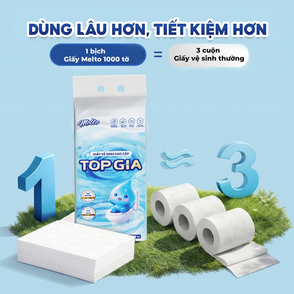 Giấy vệ sinh treo tường đa năng TopGia Melto 1000 Tờ/4 Lớp tan nhanh trong nước, mềm mịn, an toàn