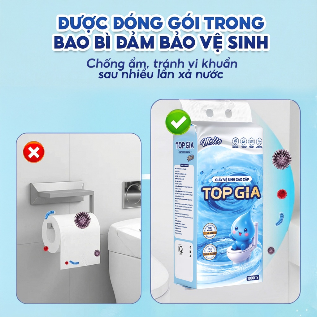 Giấy vệ sinh treo tường đa năng TopGia Melto 1000 Tờ/4 lớp dập vân 4D , mềm mịn tiện lợi