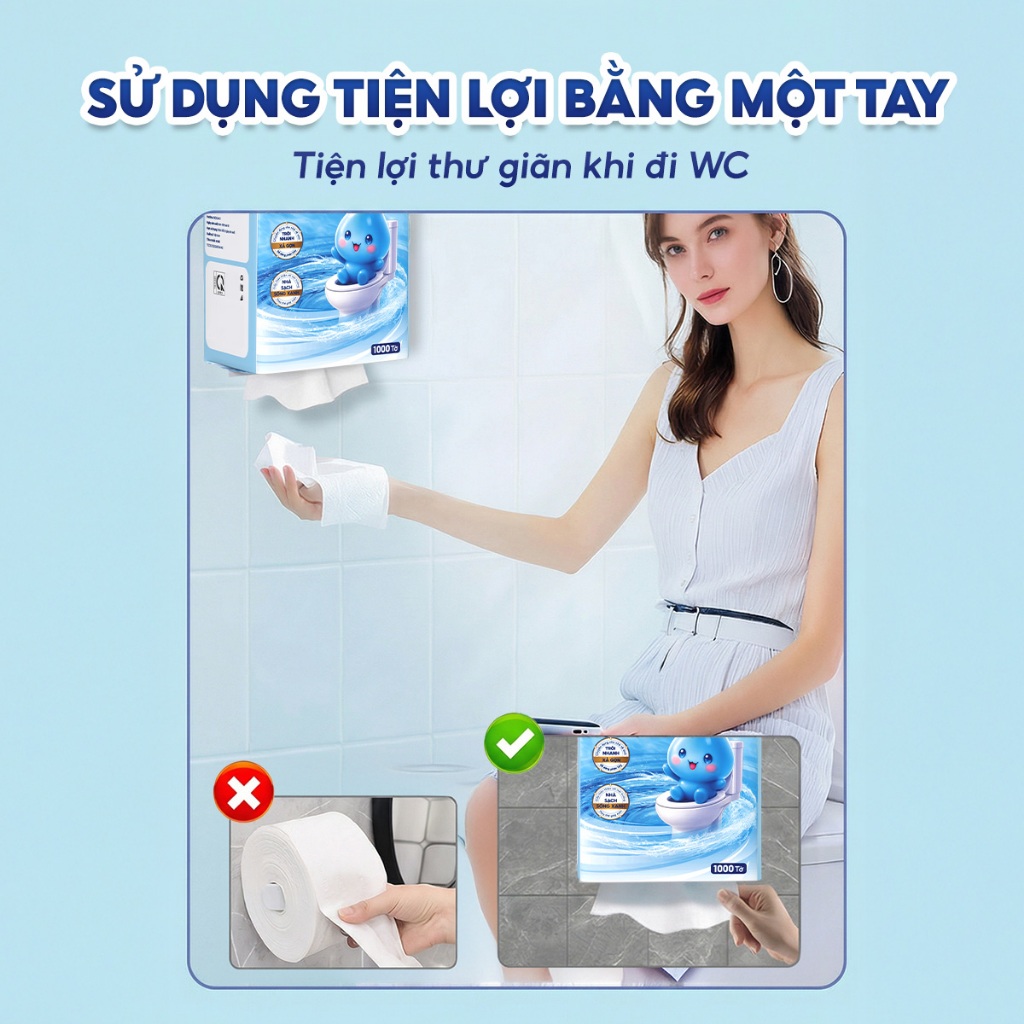 Giấy vệ sinh treo tường đa năng TopGia Melto 1000 Tờ/4 Lớp tan nhanh trong nước, mềm mịn, an toàn