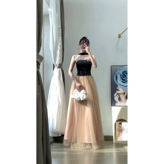 Đầm dạ hội dáng xòe dài cup ngực nhung phối lưới mm 2026