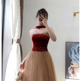 Đầm dạ hội dáng xòe dài cup ngực nhung phối lưới mm 2026