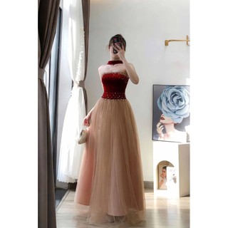 Đầm dạ hội dáng xòe dài cup ngực nhung phối lưới mm 2026