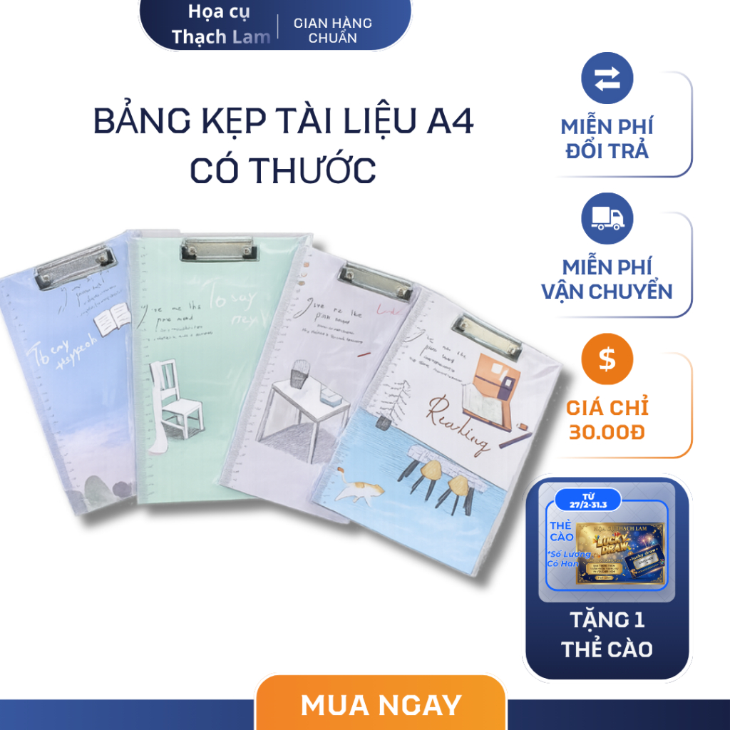 Bảng Kẹp Tài Liệu A4 Có Thước Clipboard Nhựa Cứng Học Sinh Văn Phòng