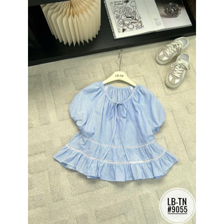 Áo sơ mi babydoll kẻ caro pha ren tay bồng #9055