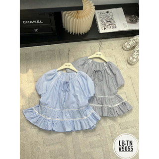 Áo sơ mi babydoll kẻ caro pha ren tay bồng #9055