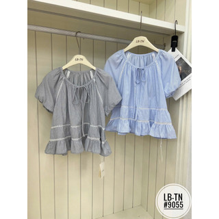 Áo sơ mi babydoll kẻ caro pha ren tay bồng #9055