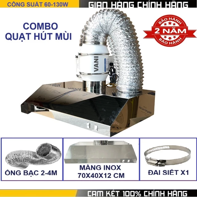 Máng hút mùi bếp inox kèm quạt hút công suất 80-130W | hút mùi khói dầu – có đèn chiếu sáng – dễ lắp đặt