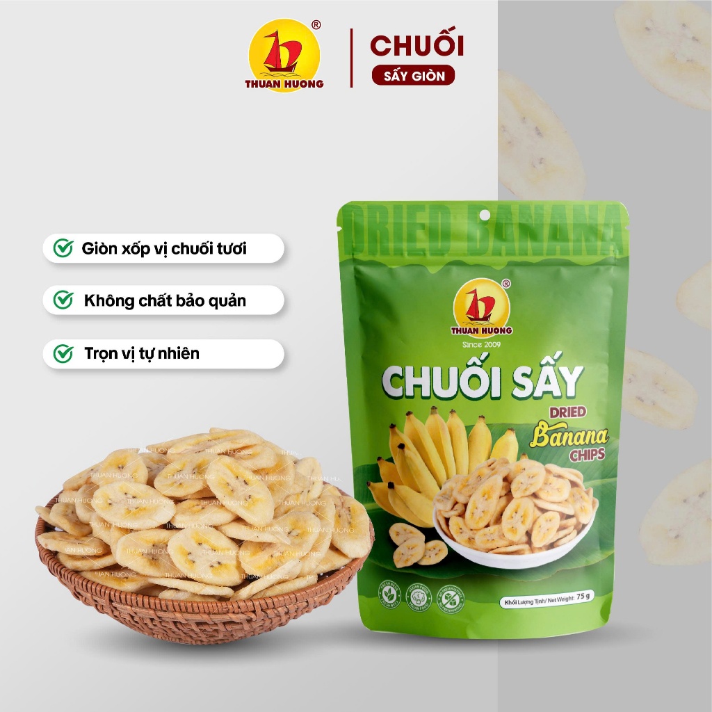 Quà tặng - Mít sấy, Trái cây sấy, Chuối sấy - 75g túi zip - Ăn vặt hàng chuẩn xuất khẩu Thuận Hương