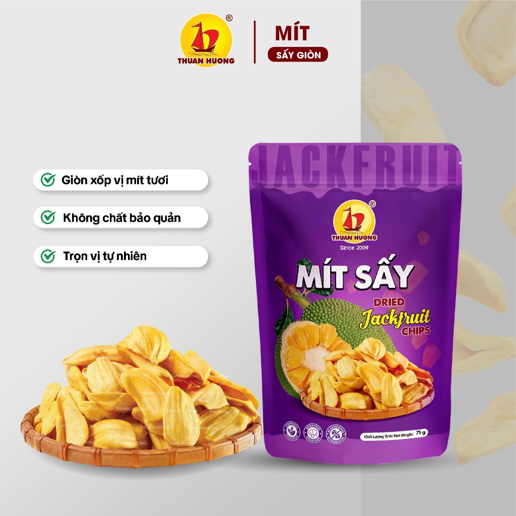 Quà tặng - Mít sấy, Trái cây sấy, Chuối sấy - 75g túi zip - Ăn vặt hàng chuẩn xuất khẩu Thuận Hương