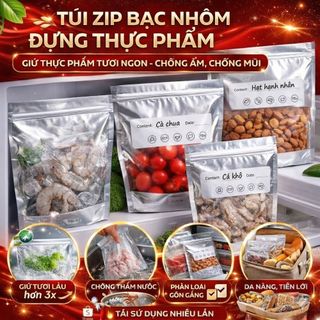 Combo 100 túi zip nhôm bạc khóa kéo chắc chắn bảo quản thực phẩm giữ tươi lâu chống mùi hiệu quả