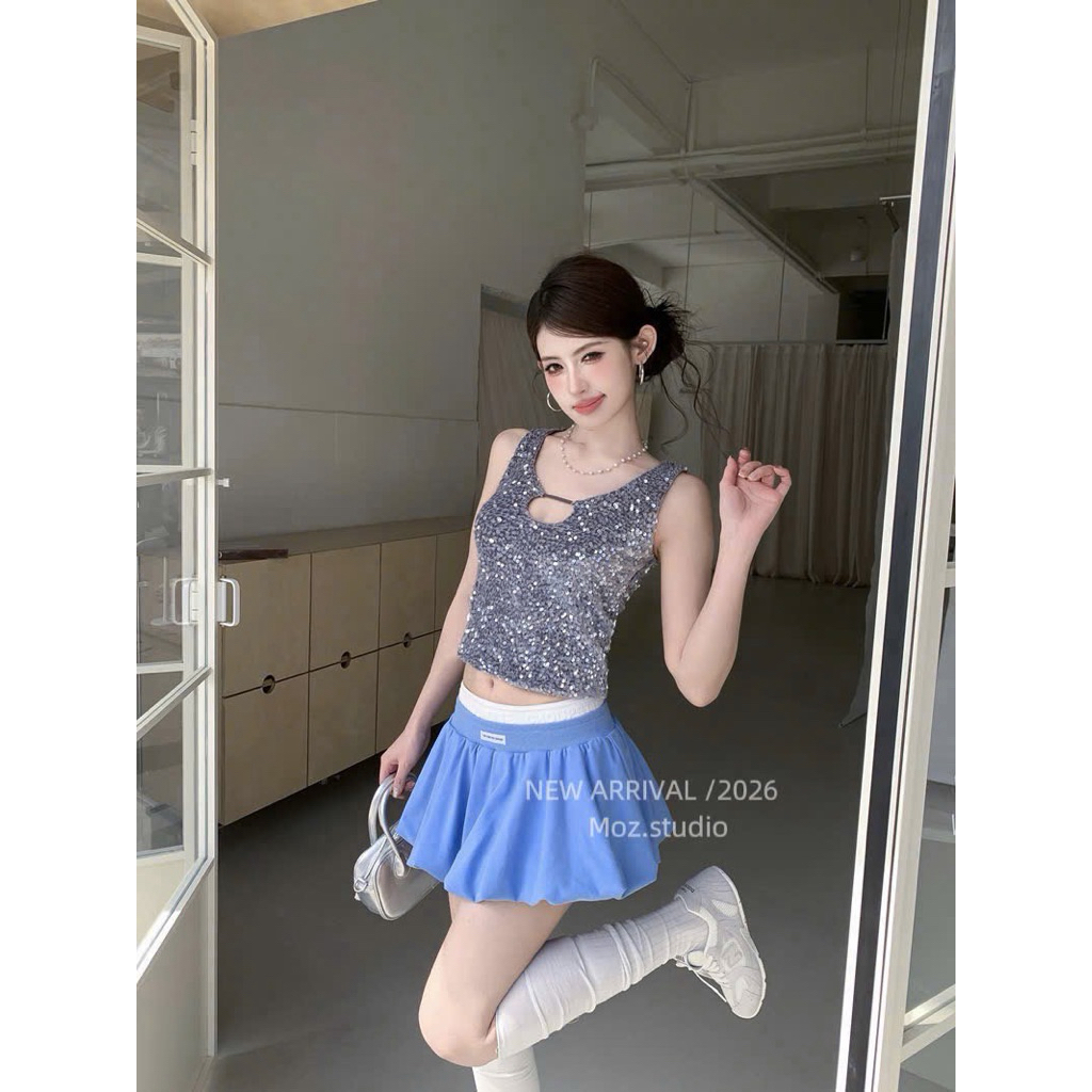 Quần giả váy bí phồng cạp băng quấn