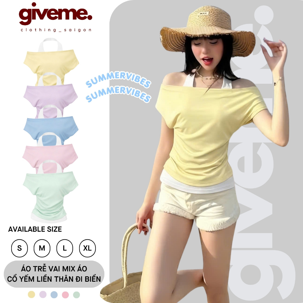 [SUMMER VIBE] Áo Trễ Vai Kiểu Nữ Dáng Nhún Eo Mix Áo Cổ Yếm Liền Thân Phù Hợp Mùa Hè Đi Chơi, Du Lịch Mát Mẻ - BY GIVEME