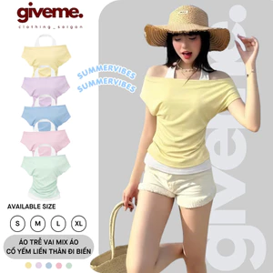 Áo Trễ Vai Kiểu Nữ Dáng Nhún Eo Mix Áo Cổ Yếm Liền Thân Phù Hợp Mùa Hè Đi Chơi, Du Lịch Mát Mẻ - BY GIVEME