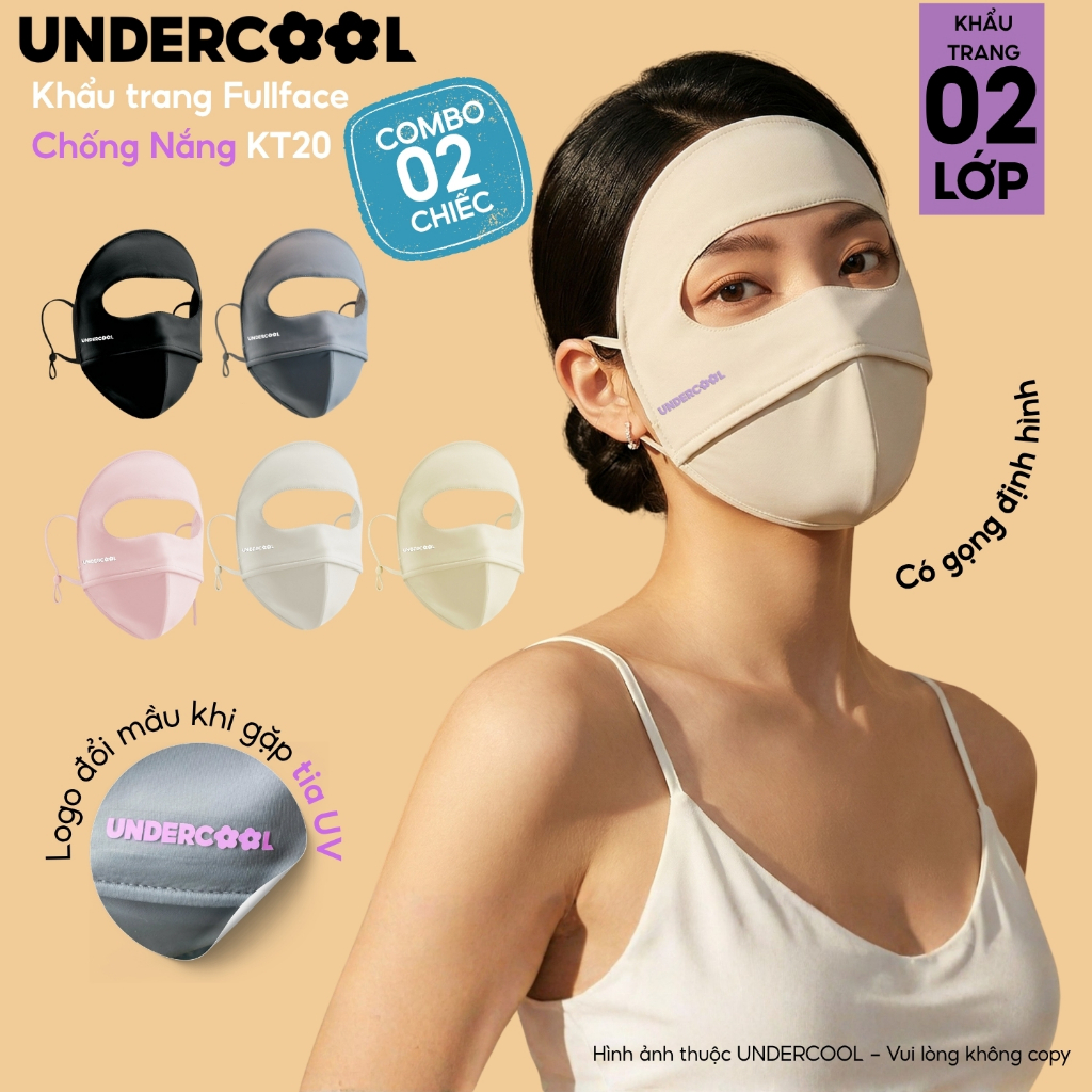 [VHL x UNDERCOOL] COMBO 2 Khẩu trang toàn mặt Fullface chống nắng chống UV UNDERCOOL Che trán, Logo đổi mầu CB - KT20