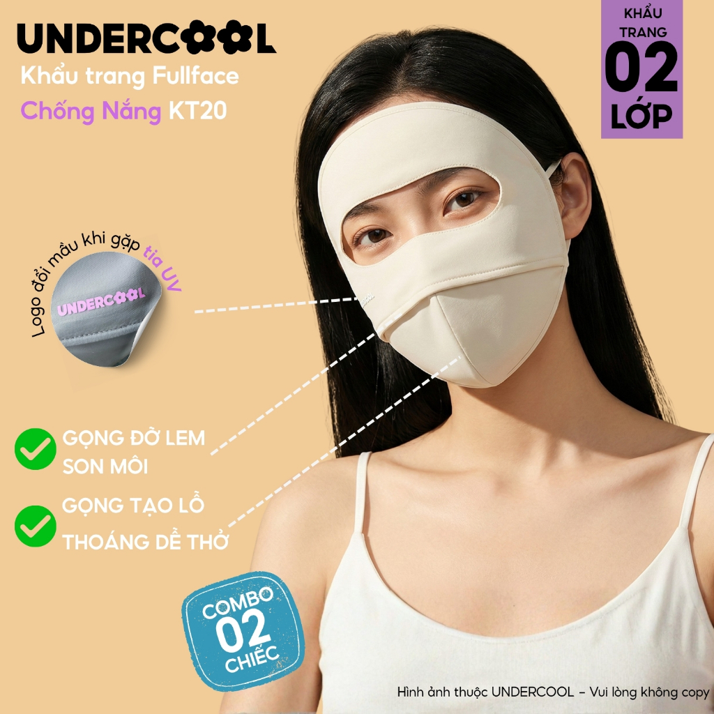 [VHL x UNDERCOOL] COMBO 2 Khẩu trang toàn mặt Fullface chống nắng chống UV UNDERCOOL Che trán, Logo đổi mầu CB - KT20