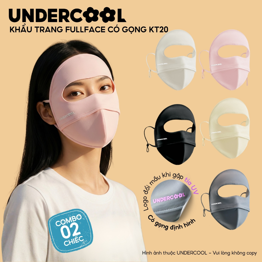 Combo 2 Khẩu trang Fullface UNDERCOOL Chống Nắng UPF 100+ Cao Cấp - Khẩu Trang Che Toàn Mặt 2 Lớp Có 2 Gọng CB - KT20