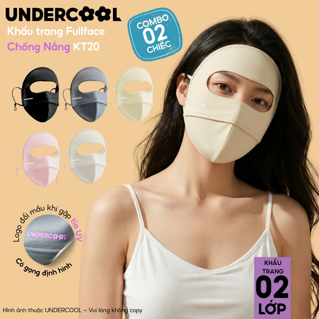 [VHL x UNDERCOOL] COMBO 2 Khẩu trang toàn mặt Fullface chống nắng chống UV UNDERCOOL Che trán, Logo đổi mầu CB - KT20