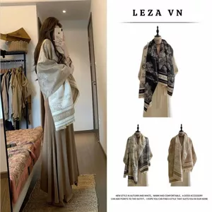 LEZA - Khăn choàng dạ hoa cao cấp, Khăn len mùa đông choàng cổ, quàng người, che nắng, đi chơi, đi học, đi làm