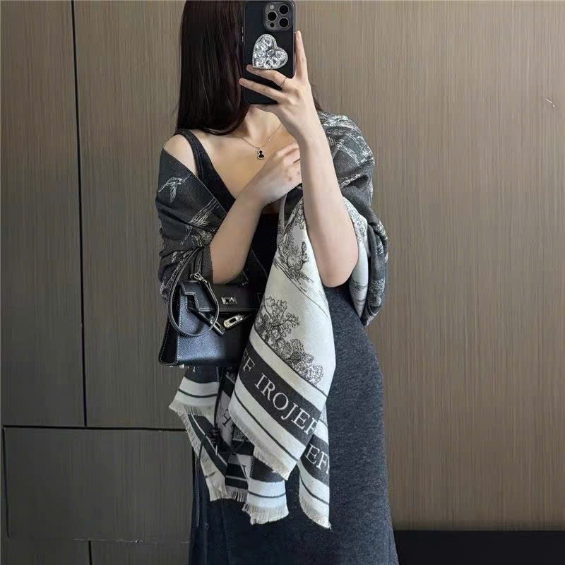 LEZA - Khăn choàng dạ hoa cao cấp, Khăn len mùa đông choàng cổ, quàng người, che nắng, đi chơi, đi học, đi làm
