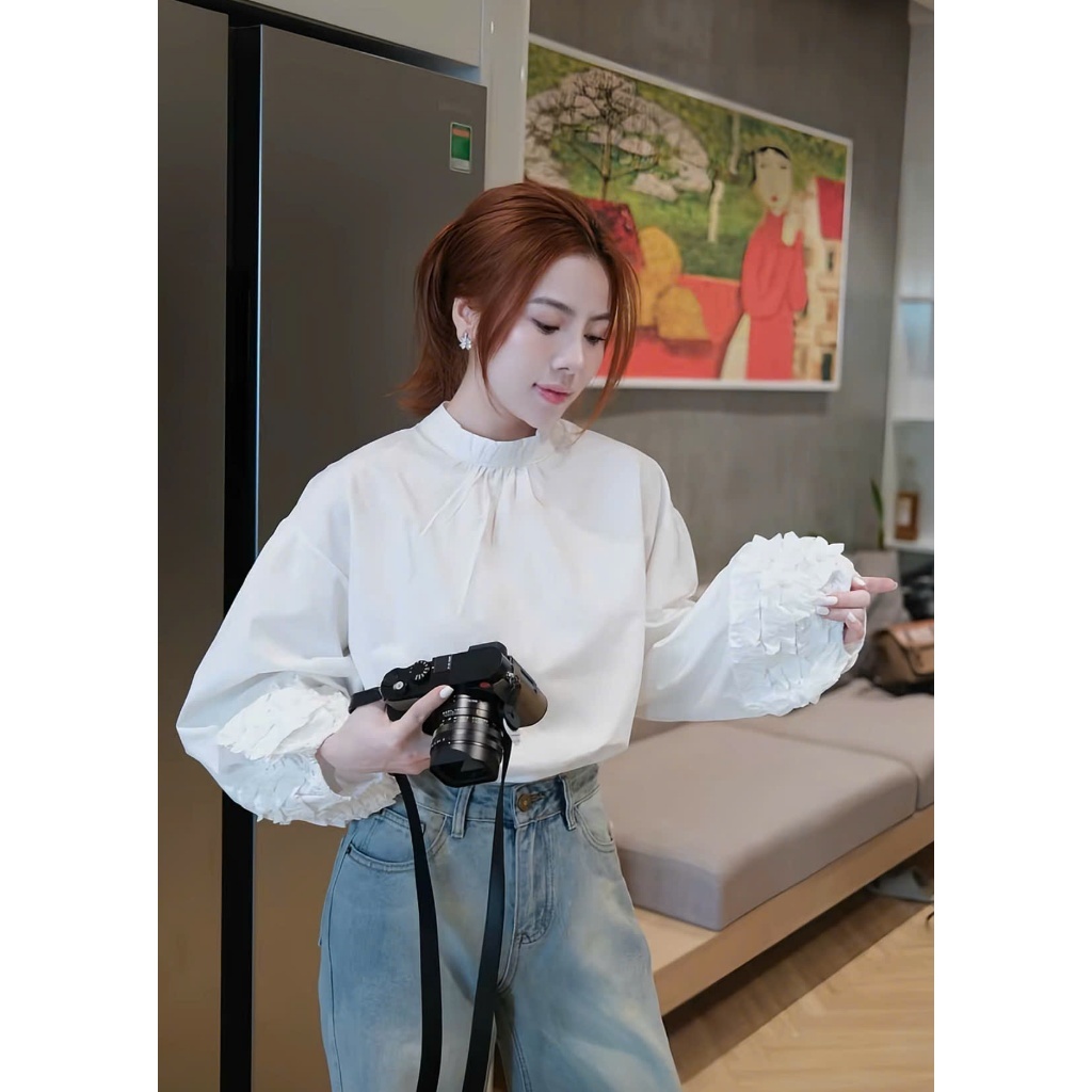 [VIDEO/ LOẠI 1] Áo Sơ Mi Cổ Tròn Nữ Bo Chun Xếp Bèo Tiểu Thư Thanhhuyen clothings (B224)