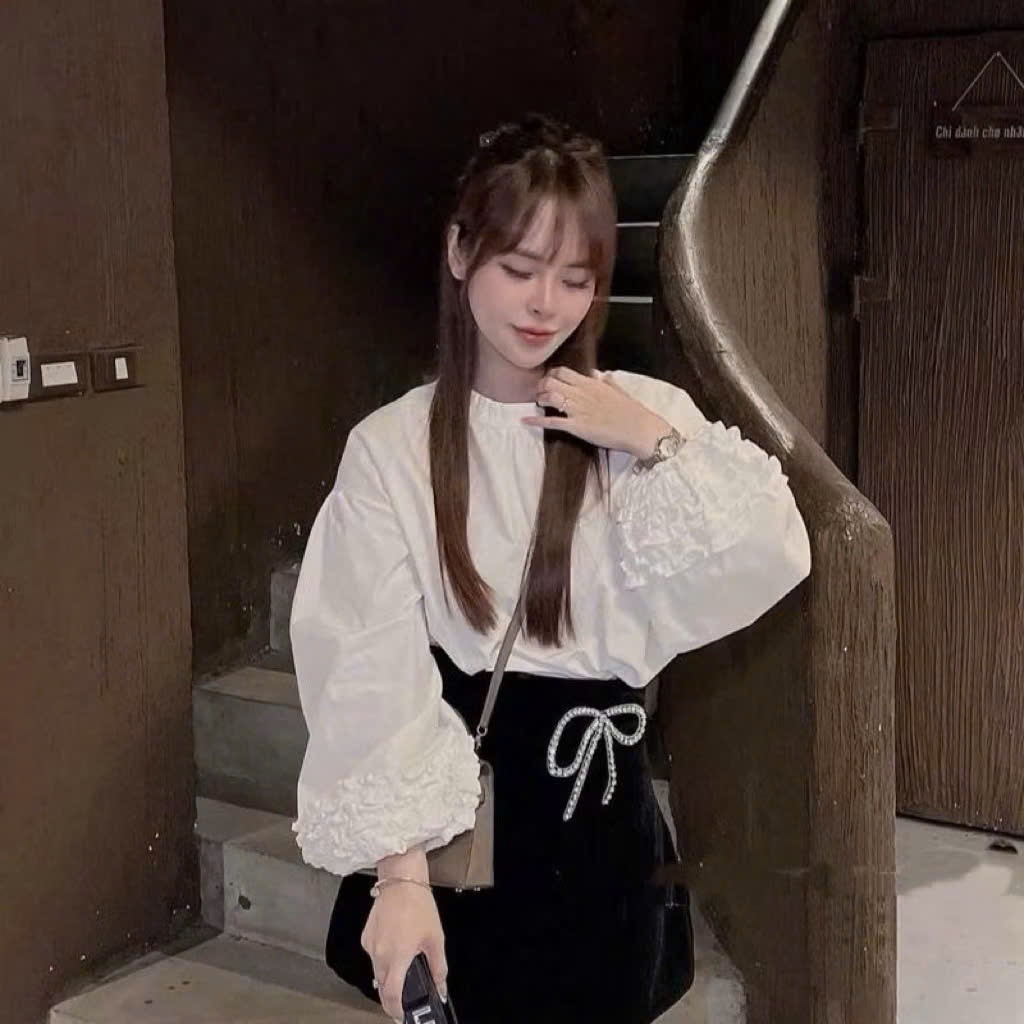 [VIDEO/ LOẠI 1] Áo Sơ Mi Cổ Tròn Nữ Bo Chun Xếp Bèo Thanhhuyen clothings Áo Sơ Mi Tay Dài Bo Chun Xếp Bèo Tiểu Thư(B224)