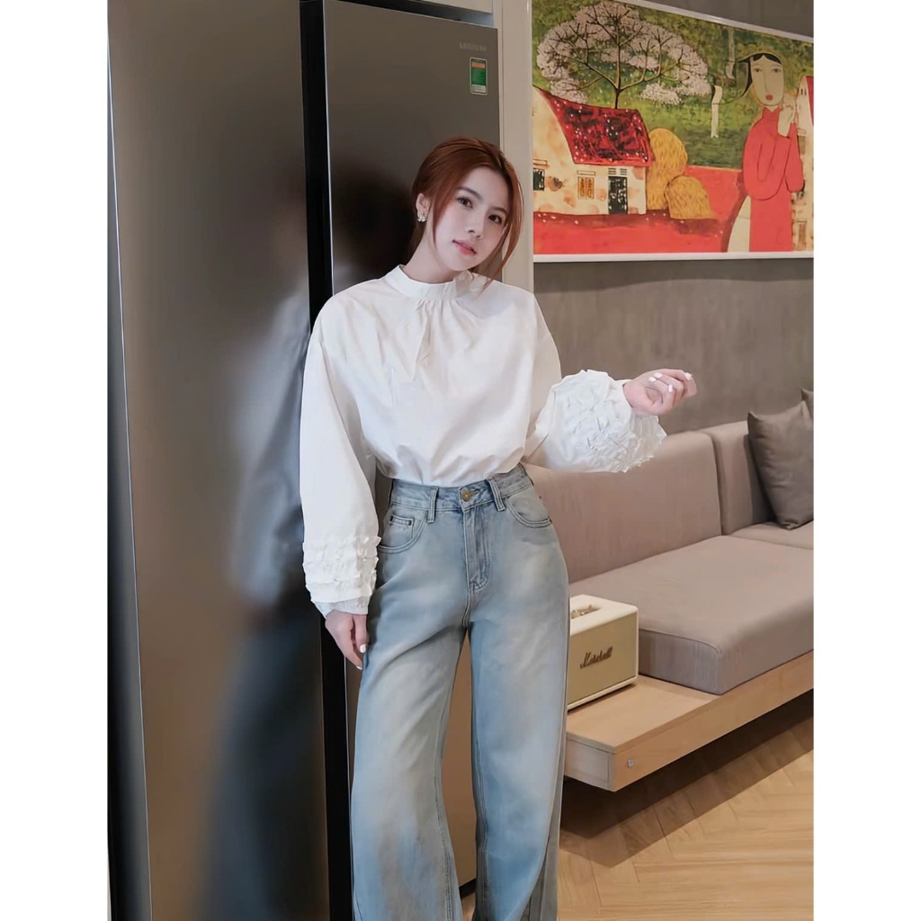 [VIDEO/ LOẠI 1] Áo Sơ Mi Cổ Tròn Nữ Bo Chun Xếp Bèo Tiểu Thư Thanhhuyen clothings (B224)