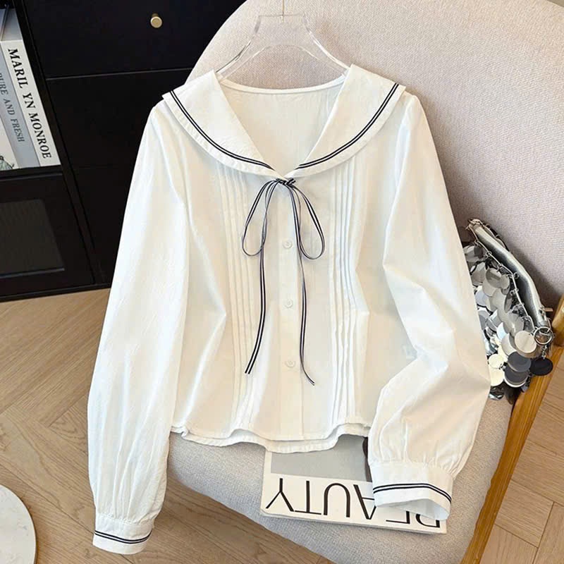 Áo sơ mi cổ Thủy Thủ, buộc nơ cổ phá cánh , 2 màu xinh xắn , thích hợp đi chơi đi làm đều đẹp L3