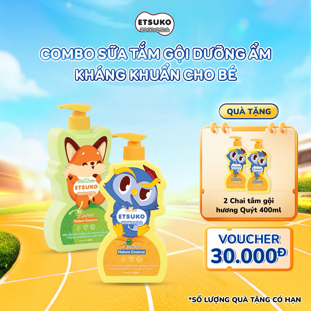 Combo 2 Chai Tắm Gội Cho Bé Etsuko Nhật 400Ml Dịu Nhẹ - Hình Ảnh Thực Tế