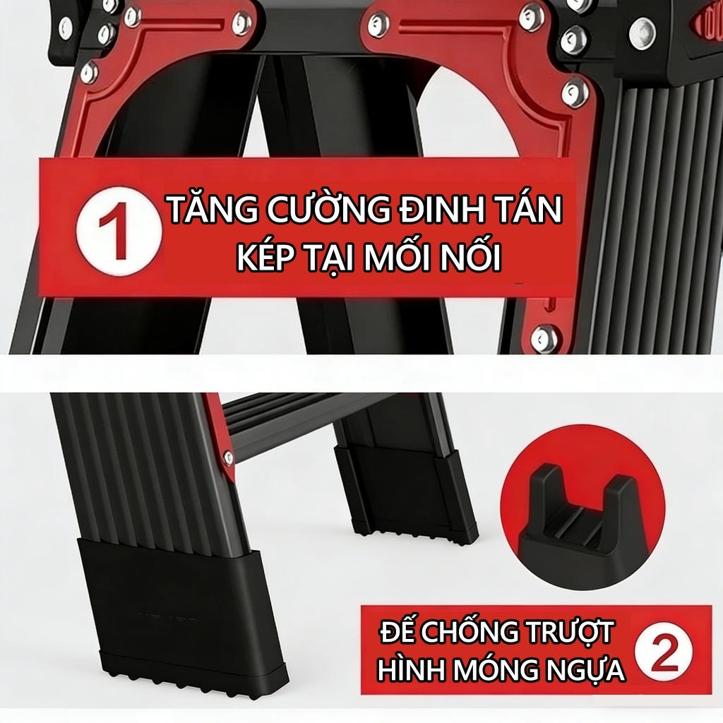 thang chữ a gấp gọn không cần lắp đặt Chất liệu thép carbon1.2M-2.1M chống trượt chịu lực cao thang công trình bền bỉ