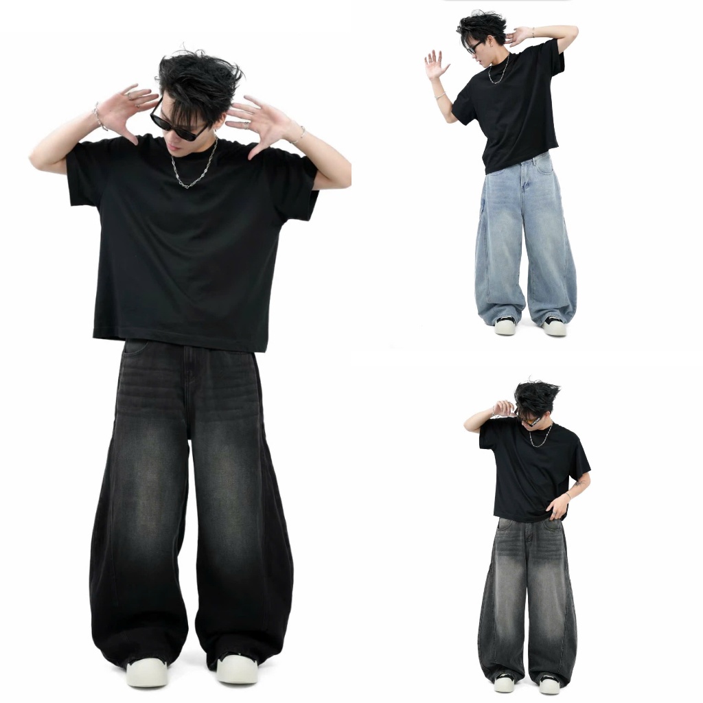 Quần Jean Ống Bí Unisex Nam Nữ - Quần Jean Ống Cong Form Rộng Thời Trang, Chất Jean Denim Dày Đẹp