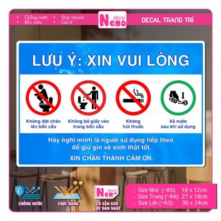 Decal Nội Quy Toilet Nhà Vệ Sinh, Decal Nhắc Nhở Không Bỏ Giấy Vào Bồn Cầu, Không Đặt Chân Lên Bồn Cầu Dán Tường, Kính.