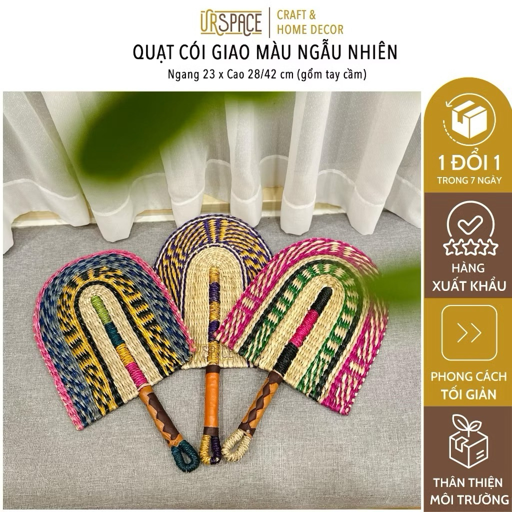 Quạt cói đan tay thủ công nhiều mẫu mã kết hợp làm phụ kiện thời trang,decor trang trí